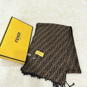Fendi Dark Brown Fine FF Fringe Scarf